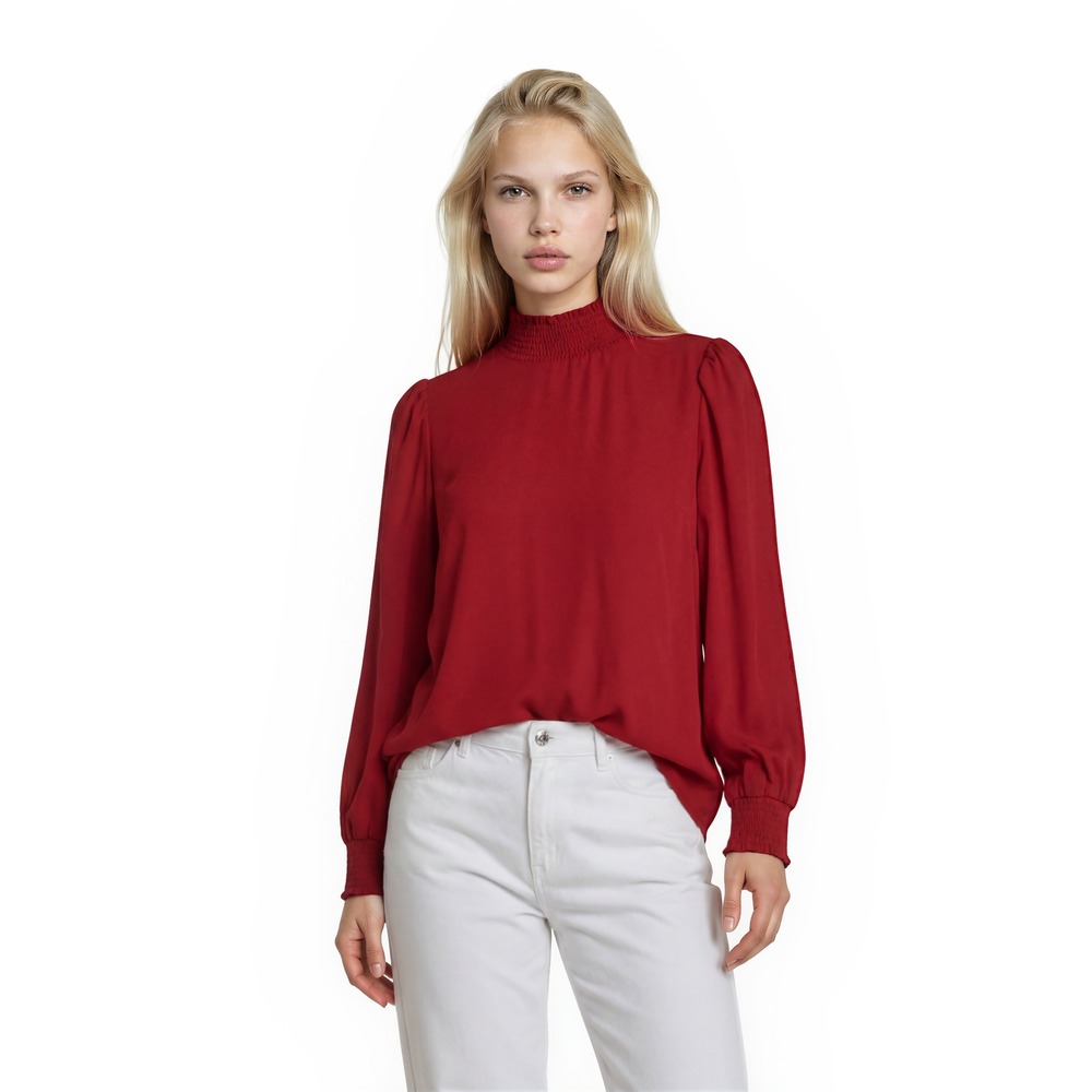 NEW Alex Marie Nora Blouse Women's Size‎ Medium Tango Red Mock Neck Long Sleeve